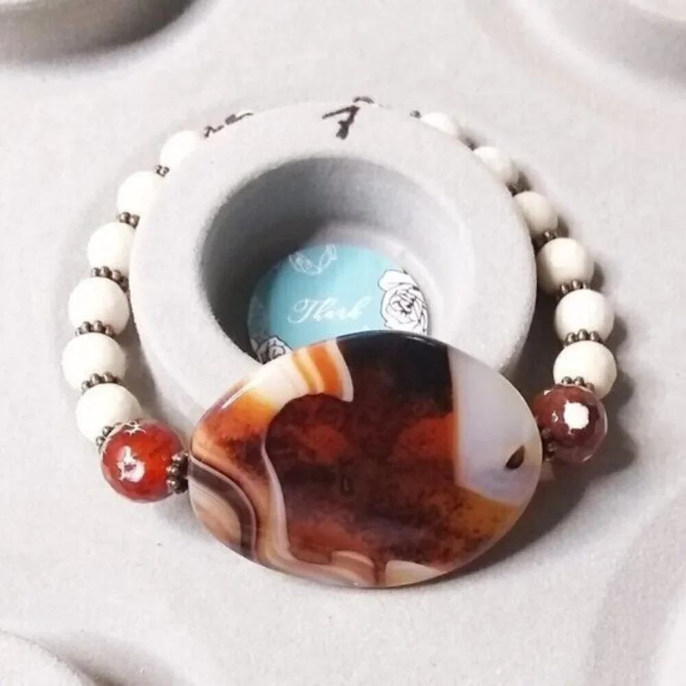 Bold & Chunky! Step into 2026 with Power! Beaded Agate + Fossil Beads Bracelet